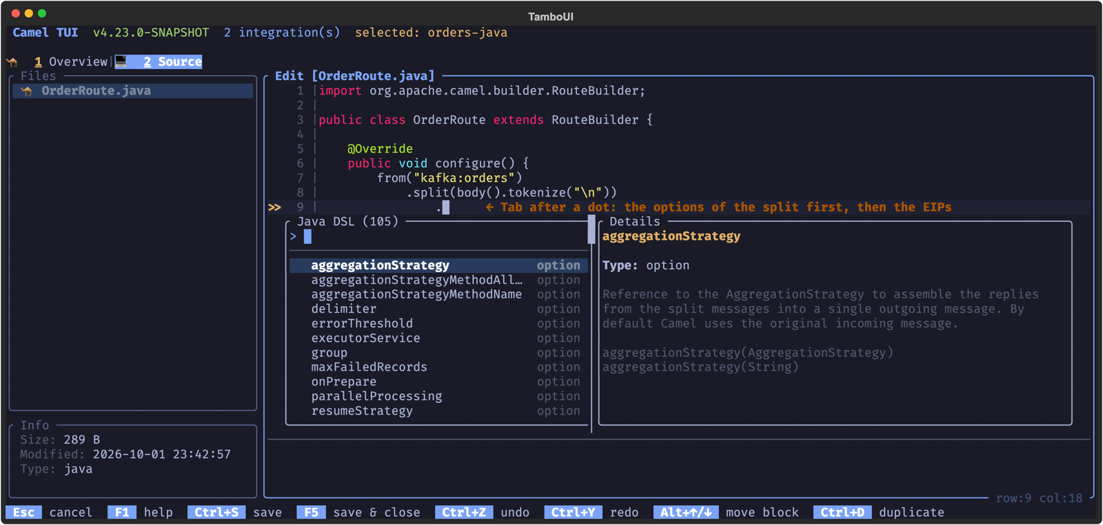 After a split in a Java route